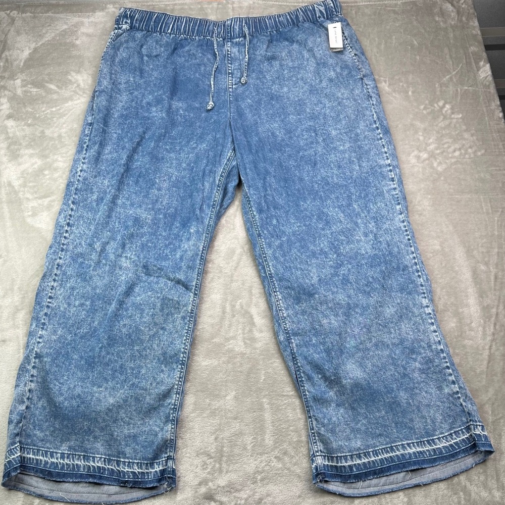 Lane Bryant Pull On Straight Jeans Womens 22 Blue Acid Wash Stretch High Rise